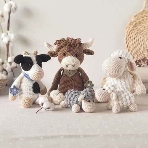 Organic farm plush toys for rustic nursery, Eco-friendly crochet farm stuffed animals, Vegan baby soft toys, Cottagecore nursery decor gift