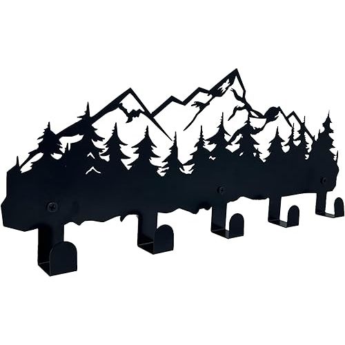 Metal Mountain Coat Hooks and Key Holder, Mountain Design Wall Art Decor, Clothes Hat Rack, and Backpack Hanger, Storage Decor for Living Room, Hallway, Office, Kitchen, Entryway, and Bedroom