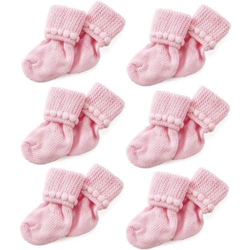 Nurses Choice 6 Pairs Pink Newborn Baby Girl Stay-On Socks 0–3 Months – Bubble Cuff, Soft Cotton Socks That Don’t Fall Off, Soft & Breathable Infant Essentials, Hospital Trusted