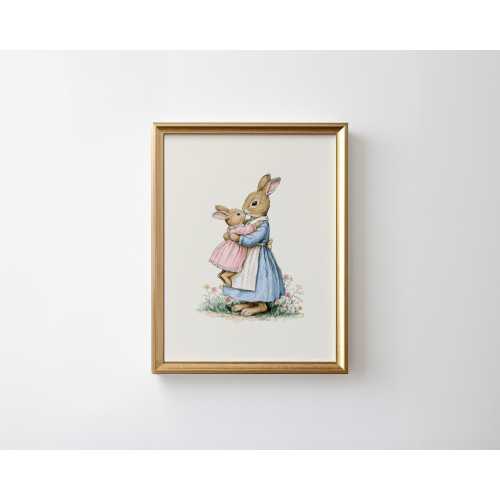Mom and Baby Rabbit Nursery Print, Girls Nursery Decor, Bunny Nursery Art, Farmhouse Nursery Art, Baby Shower Gift, Nursery Wall Decor