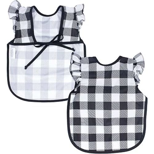 BapronBaby Flutter White Buffalo Plaid Bapron - No Neck Tie Safer Bib for Baby& Toddler - Soft Waterproof Stain Resistant - Machine Washable - Sz Baby/Toddler 6m-3T