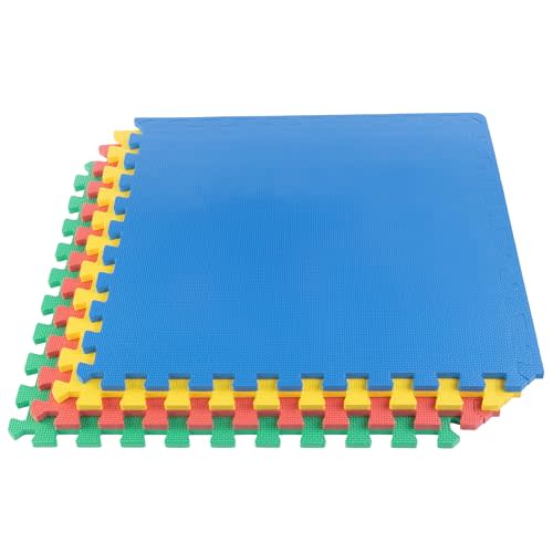 EVA Foam Mat Tiles 4-Pack - 16 SQ FT Interlocking Padding for Playroom or Gym Flooring - Workout Mat or Baby Playmat by Stalwart (Multicolor)