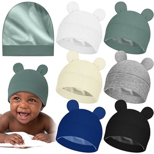 6 Pcs Satin Lined Newborn Hats Bonnet Soft Silk Satin Beanie Baby Infant Toddler Caps for 0-6 Months Baby Girls Boys
