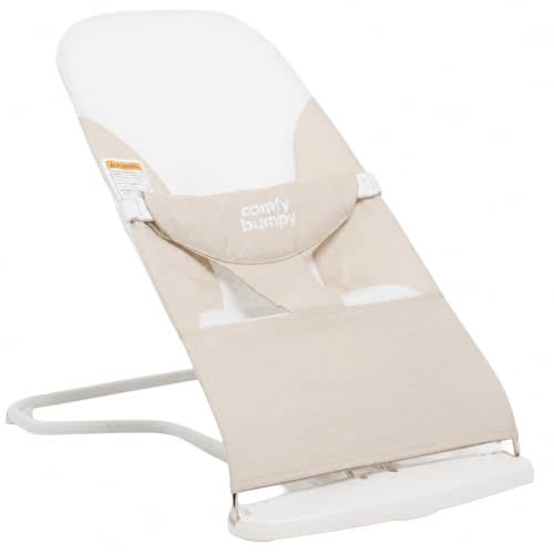 ComfyBumpy Baby Bouncer Seat, 100% Organic Cotton Fabric & Breathable Mesh, 3-Position Foldable Portable Infant Bouncer with Carry Case (8-20lbs Babies) Oatmeal