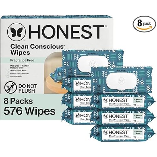 The Honest Company Hypoallergenic Multi-Use Baby Wipes for Sensitive Skin, Balance Blues, 576 Count