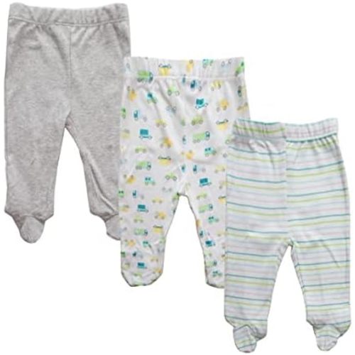 Spasilk Baby Boys' 3 Pack Cotton Pull on Footed Pants