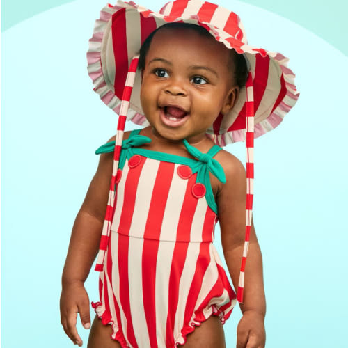 Baby One-Piece Cherry Swimsuit & Swim Hat Set