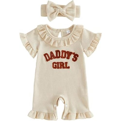 allshope Newborn Baby Girl Summer Outfit Romper Little Sister Lil Sis Embroidery Ruffle Collar Jumpsuit Infant Waffle Clothes