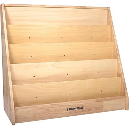 Spark & Wow Toddler Bookshelf | Five Tiers | Shows Book Covers | Wood Bookshelf for Kids with Storage | Montessori Furniture for Playroom and Classroom