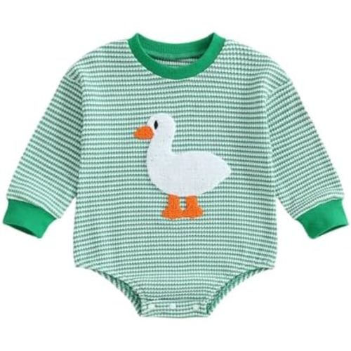Infant Long Sleeve Bubble Romper Baby Boy Fall Winter Outfits Newborn Waffle Knit Embroidery Bodysuit Clothes