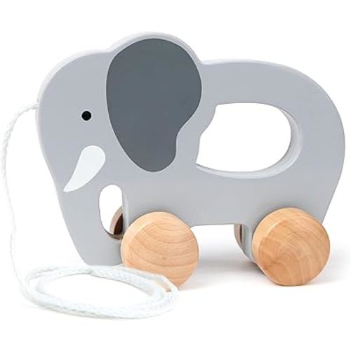Hape Wooden Elephant Pull-Along Baby Toy| Early Learning Push and Pull Toys for Toddlers Age 1 Years and Up