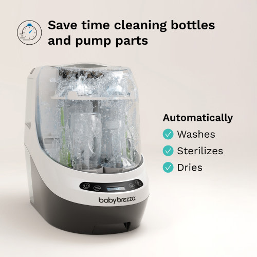 Baby Brezza Bottle Washer Pro - Baby Bottle Washer, Sterilizer + Dryer - All in One Machine Cleans Baby Essentials like Bottles + Pump Parts – Appliance to Replace Bottle Brushes & Drying Racks, Black