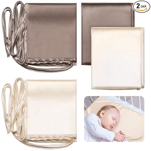 2 Pcs Satin Bassinet Sheet Baby Hair Soft Silk Feeling Sheet Baby Bassinet for Rectangle Cradle Pad Mattress Boys Girls Newborn Infant(Coffee, Khaki)