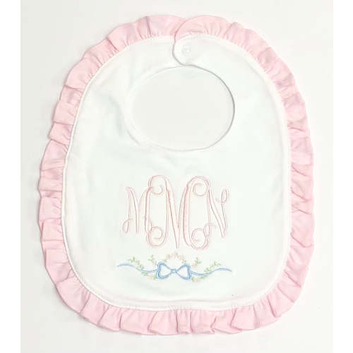 White/Pink Ruffle Pima Bib