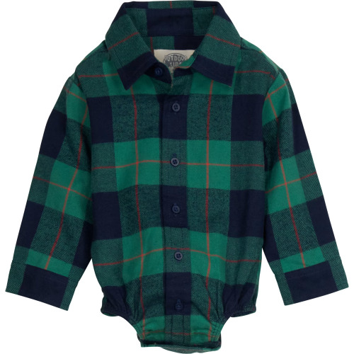 Outdoor Kids Flannel Long-Sleeve Button-Down Bodysuit for Babies