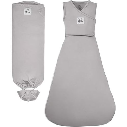 The Ollie Swaddle® & Alphie Sleep Pouch® Baby Sleep Bundle – 3-Way Adjustable Newborn Swaddle Blanket and Wearable Sleep Sack | Moisture-Wicking, Buttery-Soft Fabric | Newborn to 14 Months (Stone)