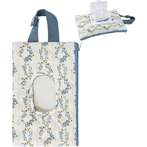 Quilted Baby Wipe Holder Floral Diaper Pouch Portable Quilted Wipes Bag for Car, Stroller