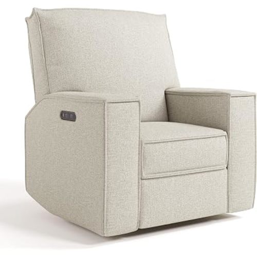Storkcraft Texas Nursery Power Recliner Swivel Glider – Oeko-TEX 100 Certified, Nursery Rocking Chair with Push-Button Electronic Recline Function, USB-A and USB-C Charging Ports (Dune Basketweave)