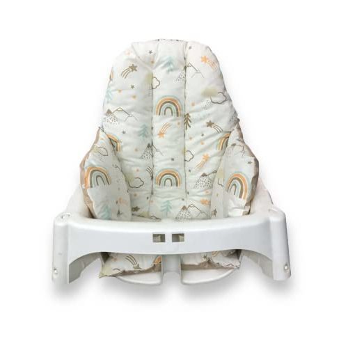 Bebek Ozel Cushion – Washable & Reversible One-Piece Cotton Seat Pad for IKEA High Chair Accessories, Compatible with Antilop (Brown Rainbow)
