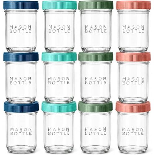 Mason Bottle Glass Breastmilk Storage Jars with Airtight Lids, 8oz,12-Pack