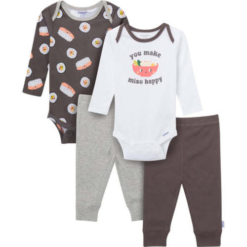 4-Piece Baby Neutral Miso Happy Onesies® Bodysuits and Pants