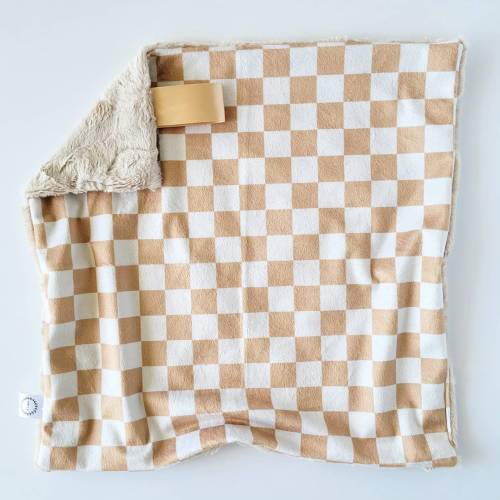 Tan Check Lovey, Minky Lovey, Faux Fur Lovey, Beige Lovey, Mocha Lovey, Check Lovey, Boy Lovey, Neutral Lovey, Girl Lovey, Almond, Tan, Gold