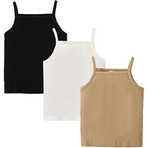 ROMPERINBOX Toddler Tank Tops Girls Spaghetti Strap Ribbed Knit 3 Pack Sleeveless Casual Basic Cami Top for 12M-4T