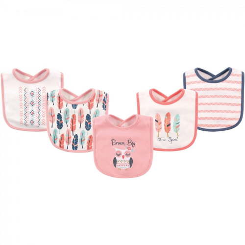 Hudson Baby Infant Girl Cotton Bibs 5pk, Owl, One Size