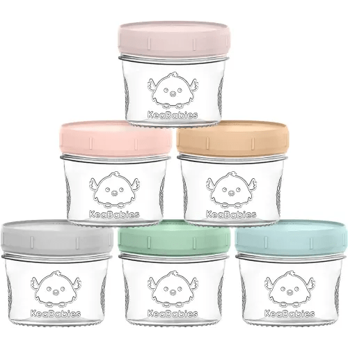 KeaBabies 6-Pack Glass Baby Food Containers - 4 oz Leak-Proof, Microwavable, Glass Baby Food Jars - Baby Food Storage Containers - Baby Bullet Jars with Lids, Freezer Safe (Musk Dusk)