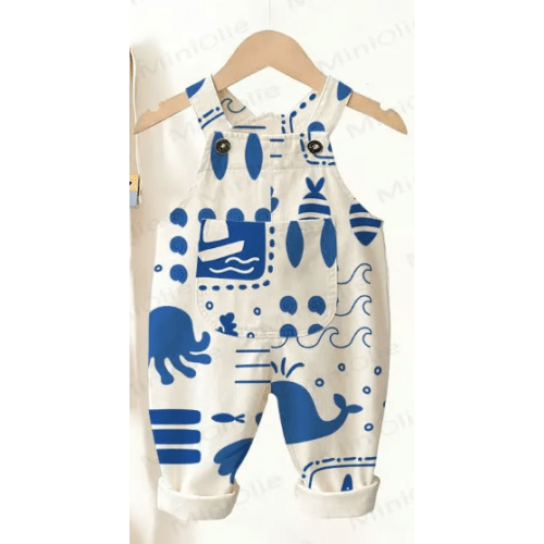 Baby Toddler White Ocean Animal Woven Overalls