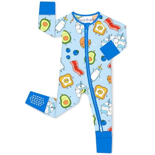 babee Reshinee Bamboo Viscose Baby Footie Pajama, Zipper Sleeper Boys Girls | Sleep & Play Romper with 2-Way Zipper, Fold-Over Mittens & Foot Cuffs with Grips, Tagless, Convertible, All-Season, 0-24M