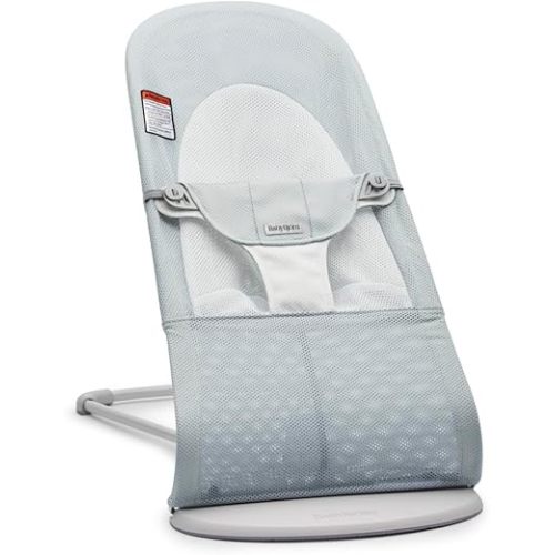BabyBjörn Bouncer Balance Soft, Mesh, Silver/White 2-in-1 Adjustable Baby Bouncer Seat and Toddler Chair, Newborn to Toddler (8-29 lbs), 4 Positions, Lightweight & Portable