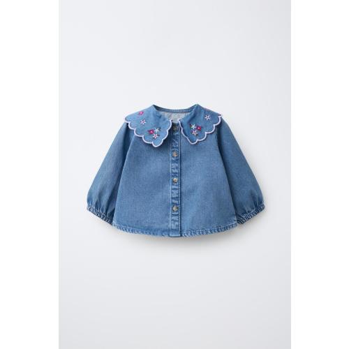 EMBROIDERED DENIM SHIRT - Blue | ZARA United States