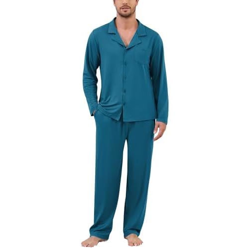 Marvmys Mens Pajama Set Soft Button Down Pajamas Long Sleeve Pjs Sleepwear Loungwear Comfy Sleep Sets with Pockets S-3XL