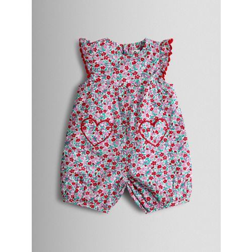 JoJo Maman Bébé Red Floral Ruffle Shoulder Romper