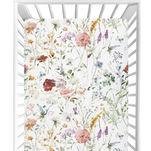 CaTaKu Crib Sheets for Girls & Boys - Wildflower Boho Baby Sheets, Neutral Toddler Mini Crib Mattress Sheets Fitted for Nursery Bed, 27"x 39"