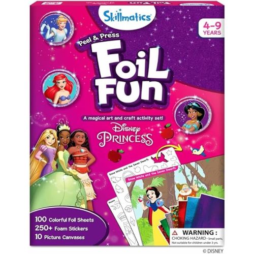Skillmatics Foil Fun - Disney Princess, Mess-Free Art & Craft Kits for Kids, DIY Creative Activity, Travel Toys, Perfect Gifts for Fans of Moana, Cinderella, Ariel, Jasmine, Ages 4, 5, 6, 7, 8, 9