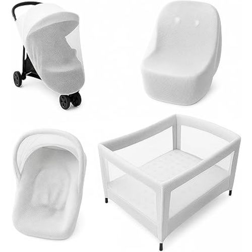 Enovoe Mosquito Net for Baby Stroller and Crib - Durable Mesh Bug Net Cover with Elastic Edge - Fits Strollers, Bassinets, Playards, and Mini Cribs - Travel Essential for Newborns - 63x64-Inch (White)