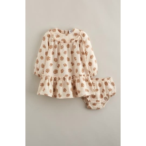 Long Sleeve Cotton Gauze Dress & Bloomers, 6M