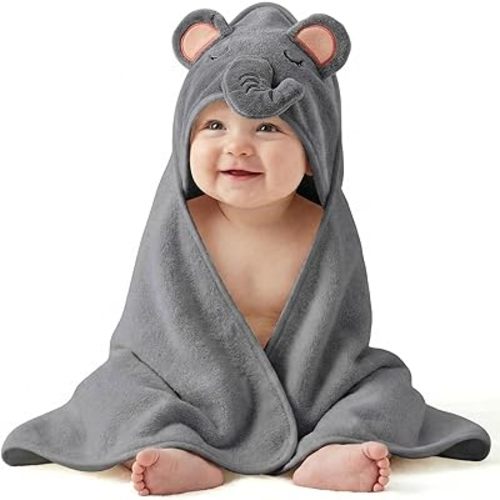 Ultra Soft Hooded Baby Bath Towel, Baby Towels Newborn, Baby Bath Towels Wrap, Blanket for Baby, Hooded Bath Towels for Boy and Girl, Baby Essentials & Baby Gifts 31.5"×31.5", Grey Elephant