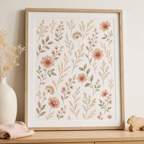 Watercolor Wildflower Nursery Print, Blush Floral Wall Art, Baby Girl Room Decor