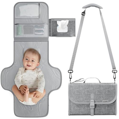 Baby Portable Diaper Changing Pad Travel Station Kit- Waterproof, Portable Changing Pad for Infants with Wipes Pocket, Easy-Clean, Compact Changing Mat for Diaper Bag, Gift for Baby Shower
