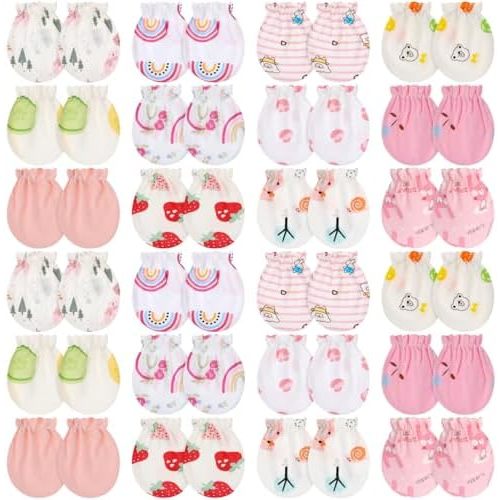 Geyoga 24 Pairs Newborn Baby Mittens No Scratch Mittens Soft Elastic Infant Baby Gloves for 0-6 Months Boy Girl