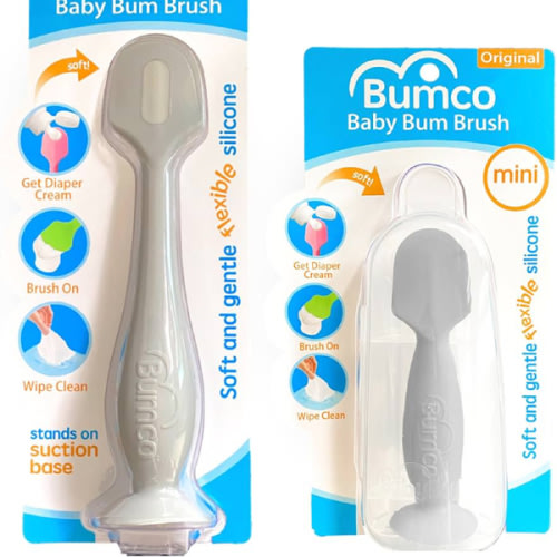 Bumco Baby Bum Brush + Mini Baby Diaper Cream Spatula with Case - BPA-Free Silicone Diaper Spatula, Mom-Invented Butt Paste Applicator (Gray & Gray)