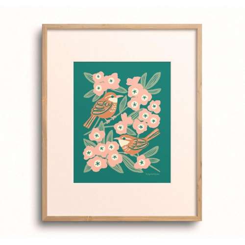 Wren & Rhododendron Art Print