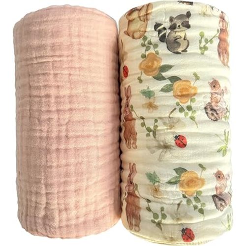 Pack of 2 Ultra Soft Muslin Baby Blanket Breathable Happy Ester Rabbit Pink Muslin Swaddle Blankets for Baby Boys and Girls Both Sides 43"X43"