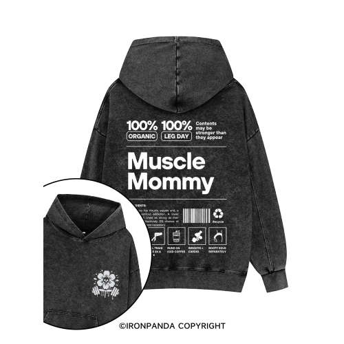 IronPandafit Muscle Mom Printed Washed Gym Hoodie For Sale