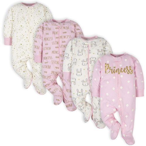 Gerber Baby Girls 4 Pack 'N Play Footie And Toddler Sleepers, Princess Pink, 0-3 Months US