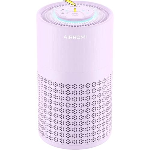 AIRROMI Air Purifier for Bedroom with HEPA 3-in-1 Filter, Pet Air Purifier for Home Cat Pee Smell, Covers Upto 990 Ft², Quiet 360°intake Air Cleaner for Pet Hair,Allergies,Pollen,Smoke A2001 Purple
