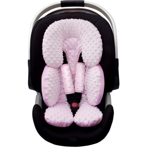 Pro Goleem Infant Car Seat Head Neck Body Support, Ultra-Soft Minky and Microfiber Car Seat Strap Pads, Perfect for Stroller, 2-in-1 Reversible, Girls, Pink